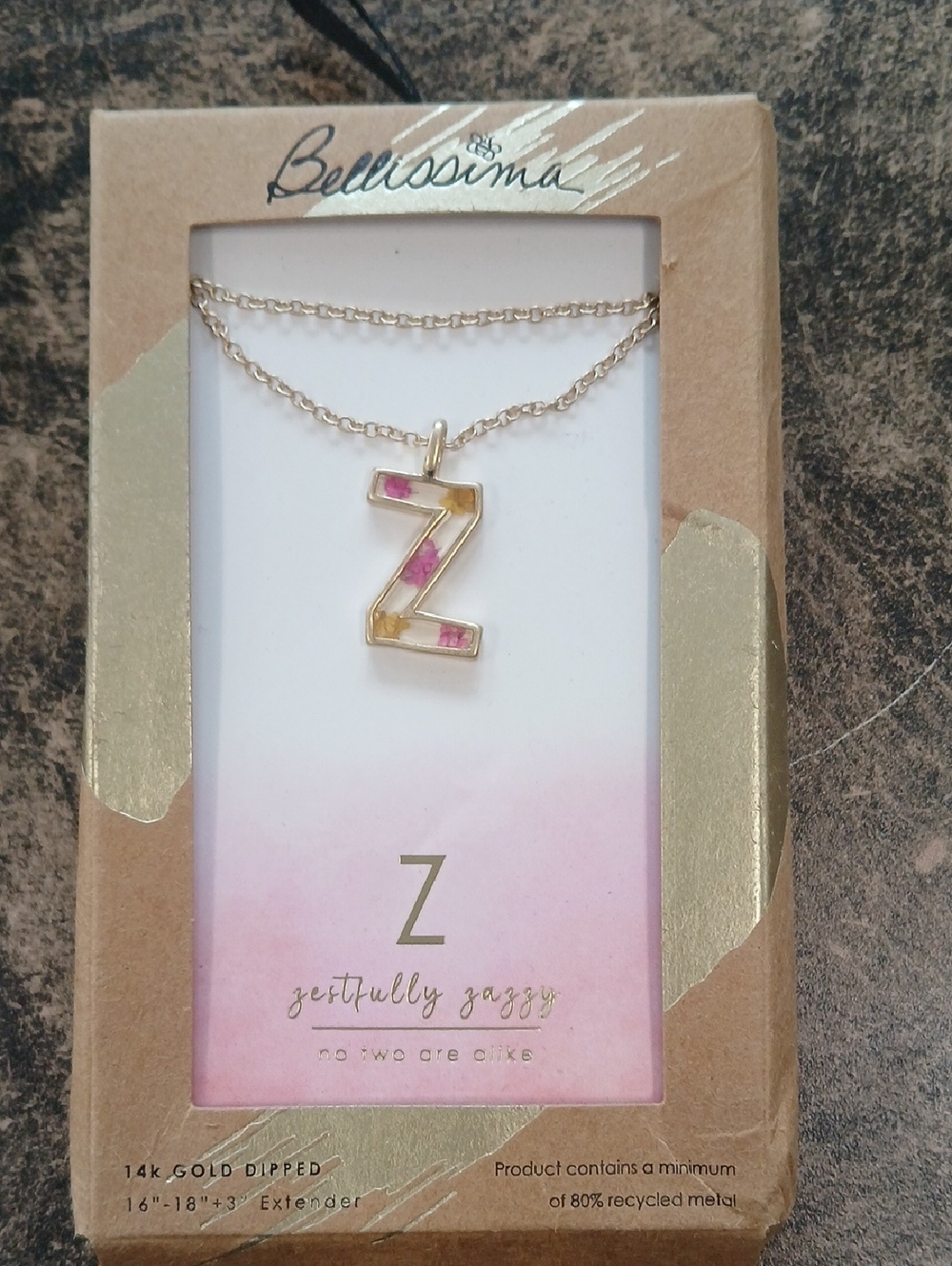 Bellissima 14K Gold-Dipped 'Z' Necklace with Pink Accents